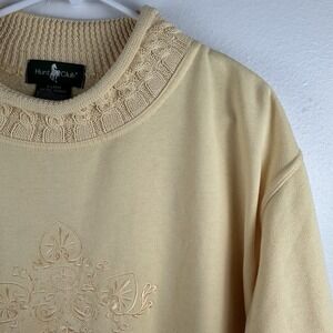 VTG HUNT CLUB Womens embroidered knit collar sweater YELLOW - XL *READ*